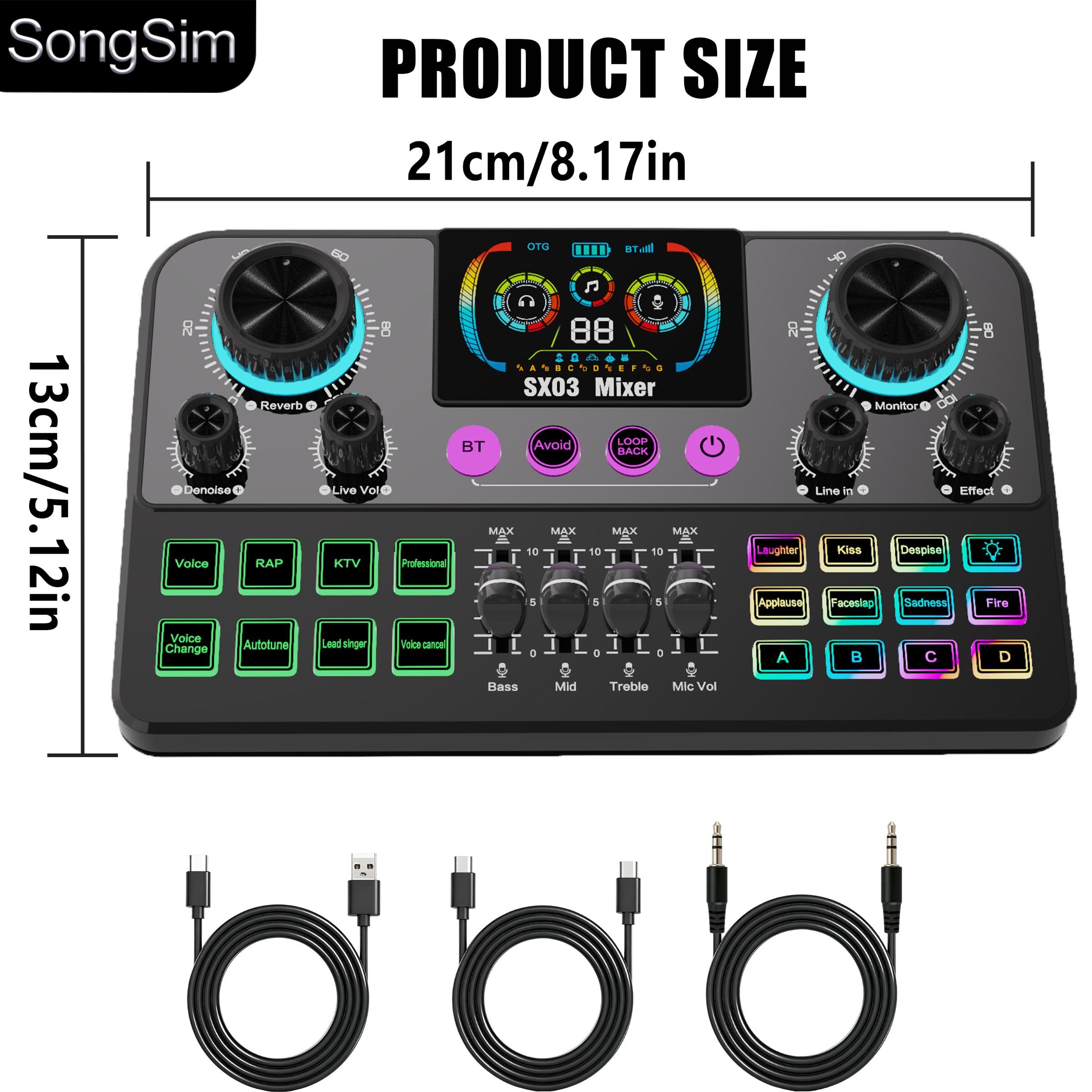 Professional Podcast Voice Changer Kit, Includes Microphone and Stand, 3 Channel Audio Input, OTG/USB Output, Suitable for Voicing, Speaking, Singing