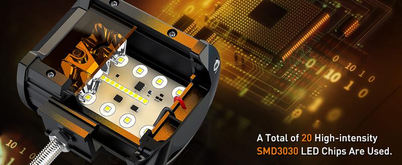 NAOEVO 4 Inch LED Pod Lights, Spot Flood Amber Lights with 2 Leads Wiring Harness, Cube Pods for Truck, Boat, ATV, UTV, 2 Pcs (Amber)