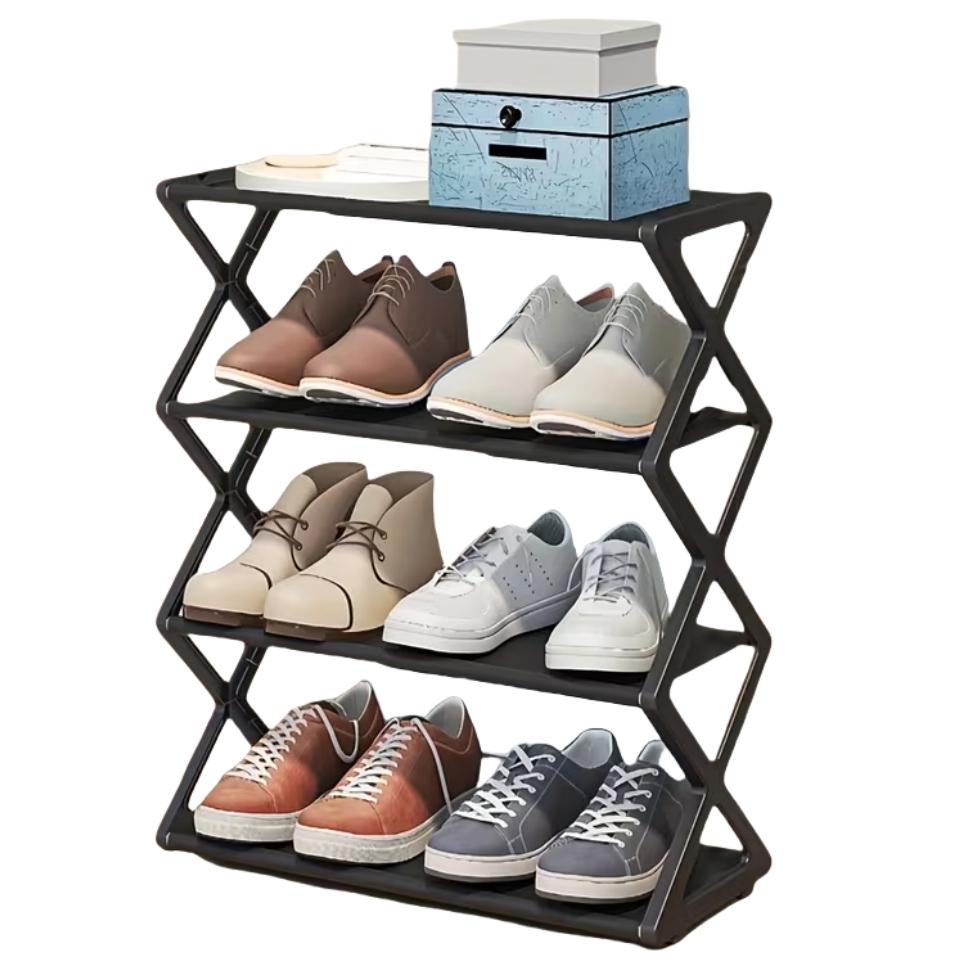 4 Layer Simple Shoe Rack, Shoe Shelf Organizer, Stackable Space Saving, Living Room Bedroom Universal Storage, Easy Assembly, 5 Colors, 2 Styles, Shoe Rack Organizer