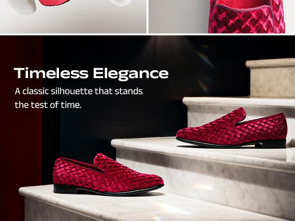 【BRUNO MARC Anniversary】 Men's Velvet Classic Slip-Ons & Flat Shoes - Fabric Loafers with Party-Perfect Fit, Instant Event Look, Burgundy Old Money Footwear for Weddings, Back to School