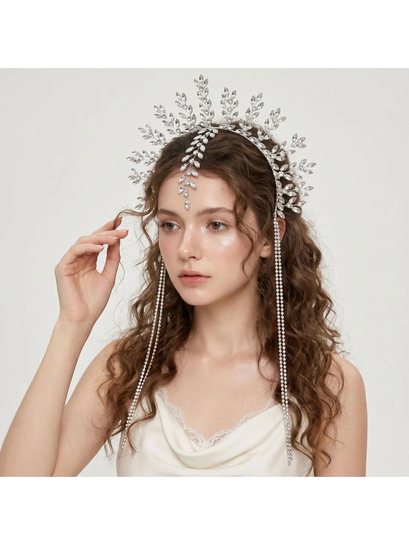 Bride handmade crystal fringe tiara headband wedding bridesmaid banquet dress hair accessory stage performance headpiece