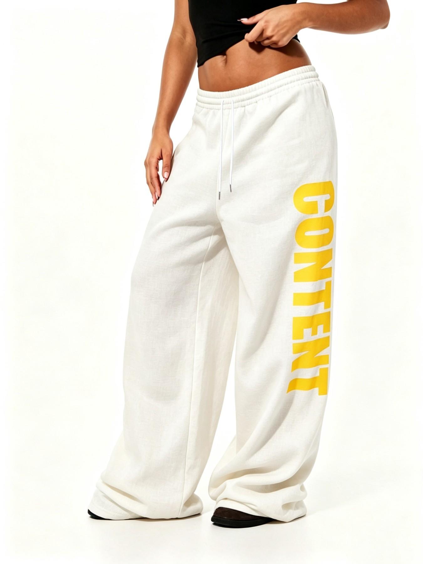 Vertical Letter Graphic Elastic Waist Wide Leg Sweatpants Y2K Streetwear / Street Shooting / Casual Hangout / Hip‑Hop Party Oversized Baggy Relaxed Fit Loose Drape Women Fashion Printed Casual Trousers