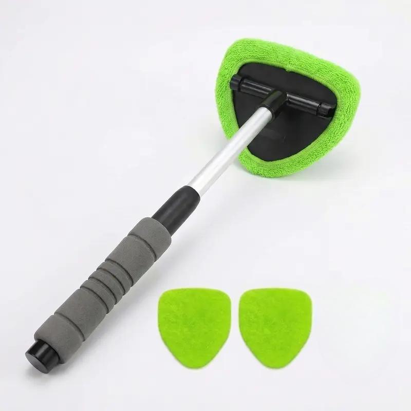 Windshield Cleaner Tool Car Interior Window Detailing Cleaning Kit with Extendable Handle and 3 Easy to Install Reusable Microfiber Pads Auto Glass Wiper Brush Kit for Car&Home