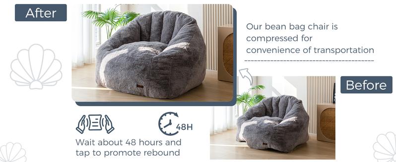 MAXYOYO Giant Bean Bag Chair, Oversized Bean Bag Couch for Adults and Kids, Faux Fur Shell-Shaped Large Chair with Filler, Stuffed Big Accent Sofa Lounge Floor Sofa for Gaming, Reading