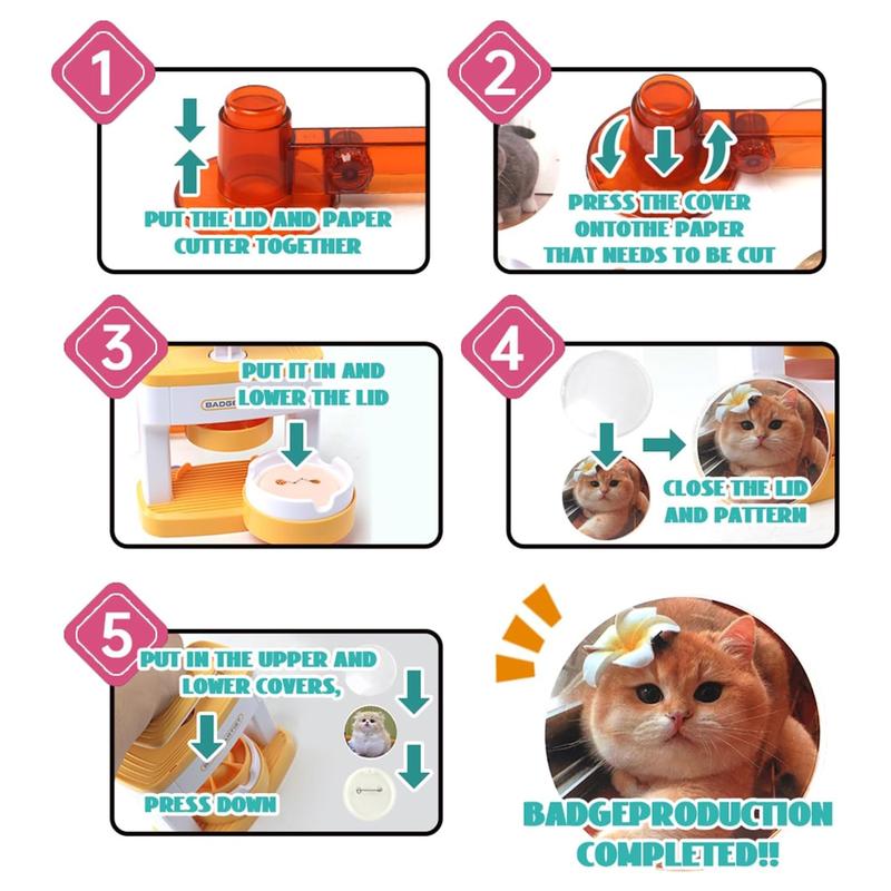 DIY Badge Making Machine, 1 Set Badge Making Kit with Cute Cartoon Patterns, Manual Badge Maker for DIY Button Pins, Badge Decoration