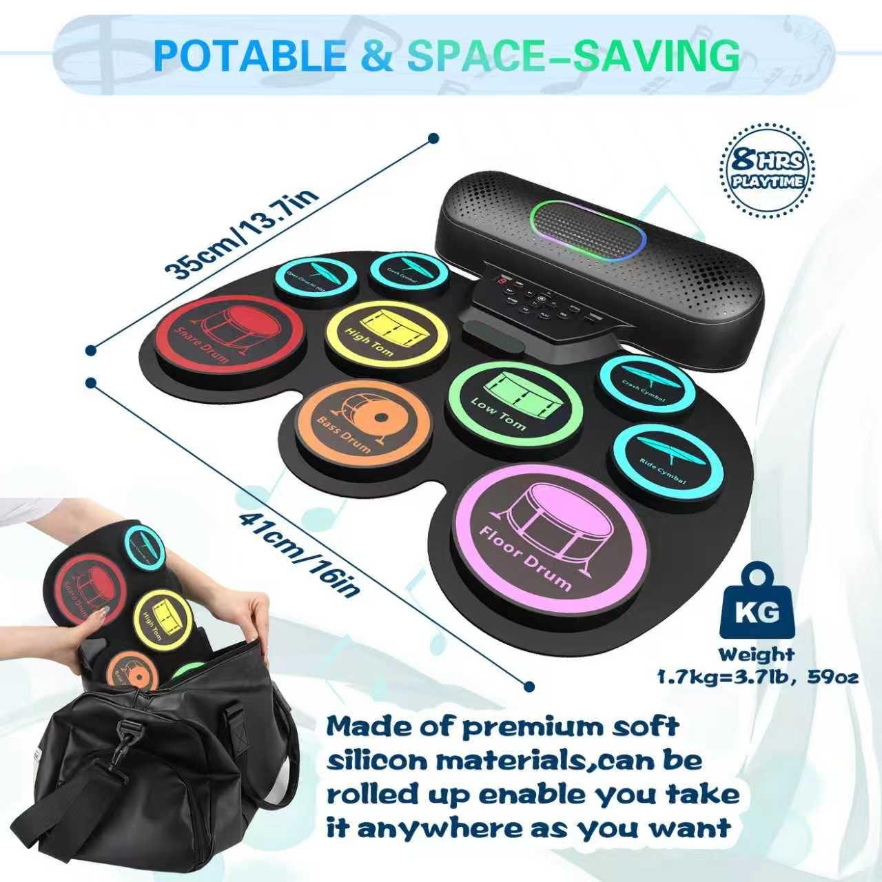 Electronic Drum Set, Drum Pad, Advanced Practice Percussion Instrument for Beginners, Portable Multifunctional Kit, Easy Quick Assembly, Plug-And-Play, Suitable for Students & Adults