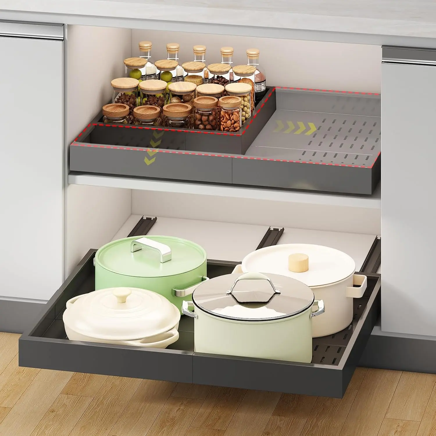 Pull out Cabinet Organizer,14"-21"W,17"-24"D,Expandable,Adhesive