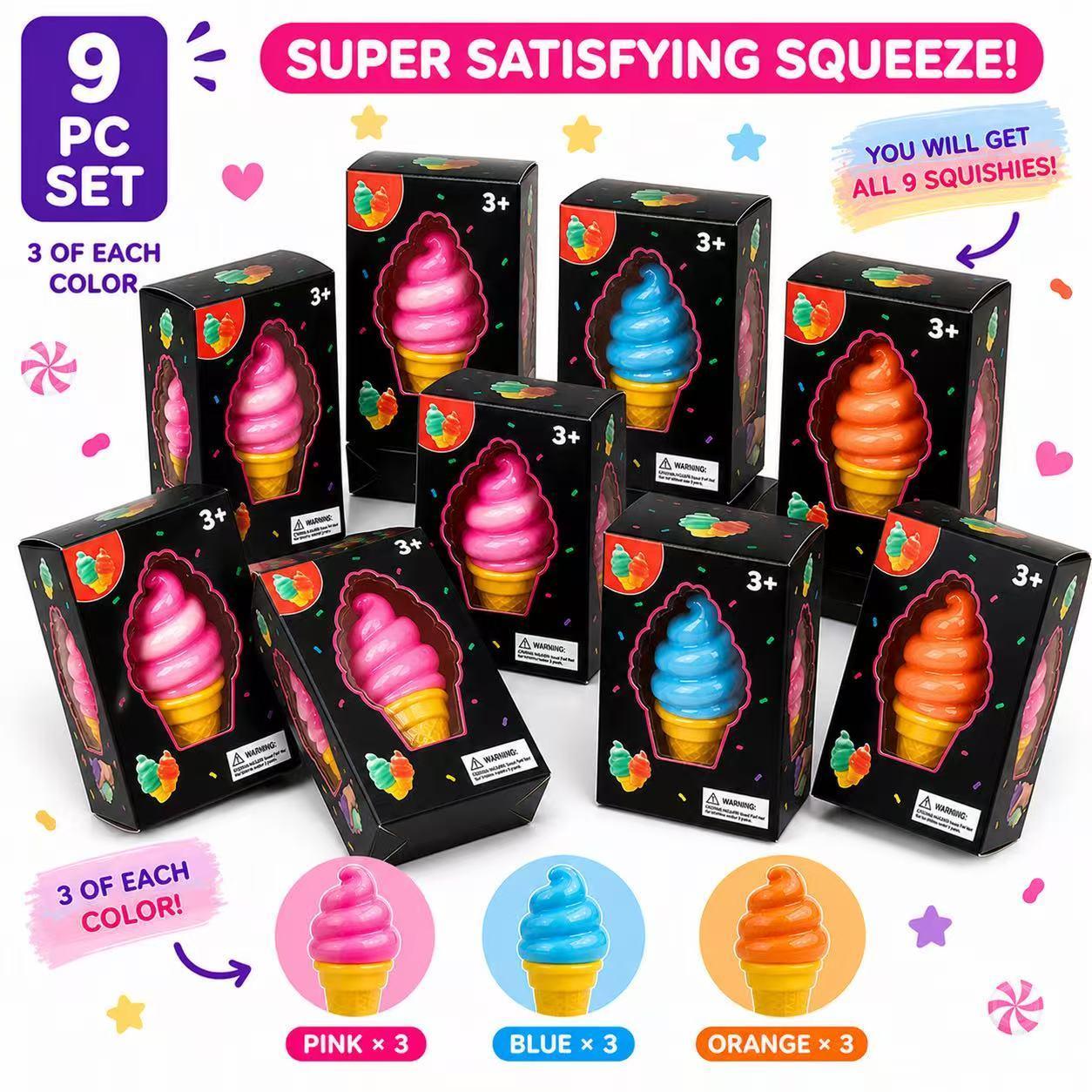 1/3/6/9PCS Ice Cream Squishy Toy Set – Super Soft Squeeze Fidget, Squishy Fidgets, Soft Sensory Squishies, Slow Rise Stress Relief Sensory Toy for Kids & Adults, Cute Desk Toy, Party Favor Gift