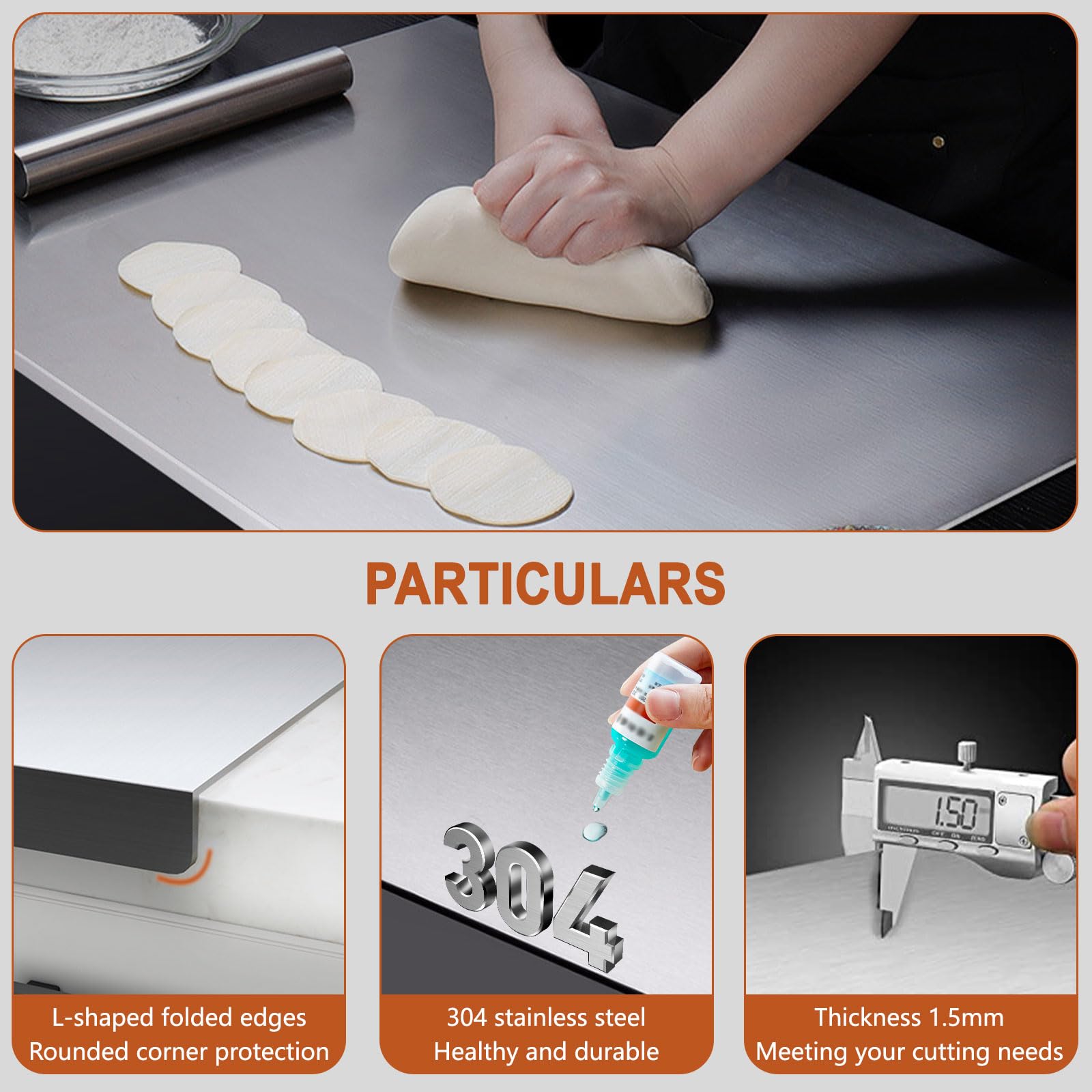 Stainless Steel Cutting Boards for Kitchen,304 Stainless Steel Chopping Boards with Lip and Non-slip silicone pad for Countertop Cutting Meats Fruits,Easy To Clean(40 x 60cm/15.7 x 23.62 in)