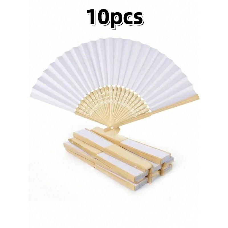 10-Pack Blank White Folding Paper Fans With Bamboo Ribs, Lightweight Portable Hand Fans, Elegant Versatile Style For Weddings, Parties And DIY Crafts, Perfect For Custom Decoration And Various Occasions