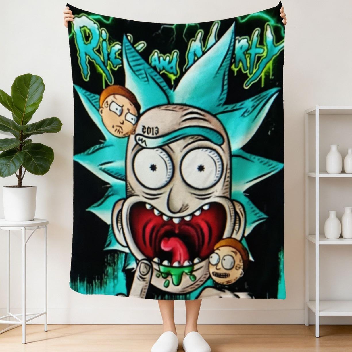 Rick and Morty Flannel Throw Blanket - Cozy Cartoon Funny Graphic Home Decor Blanket, Super Soft for Adults & Kids, Plush Sofa Bed Use Gift, Cozy Cartoon Blanket