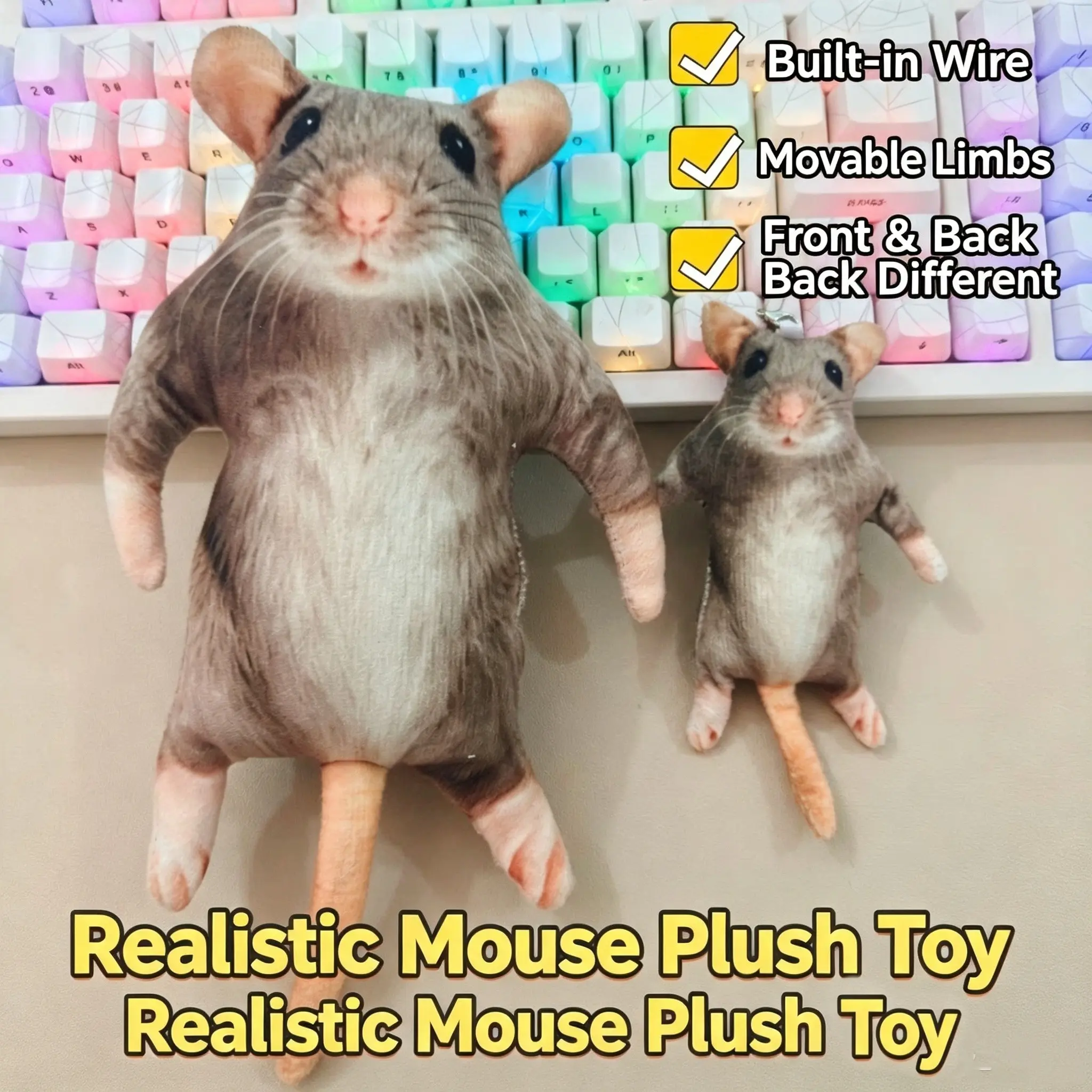 Realistic Rat Plush Doll, Funny Gag Mouse Stuffed Figure, Meme Weird Cute Prank Plush Toy, Novelty Gift for Friends, Soft Cuddly Gift, Home Decor
