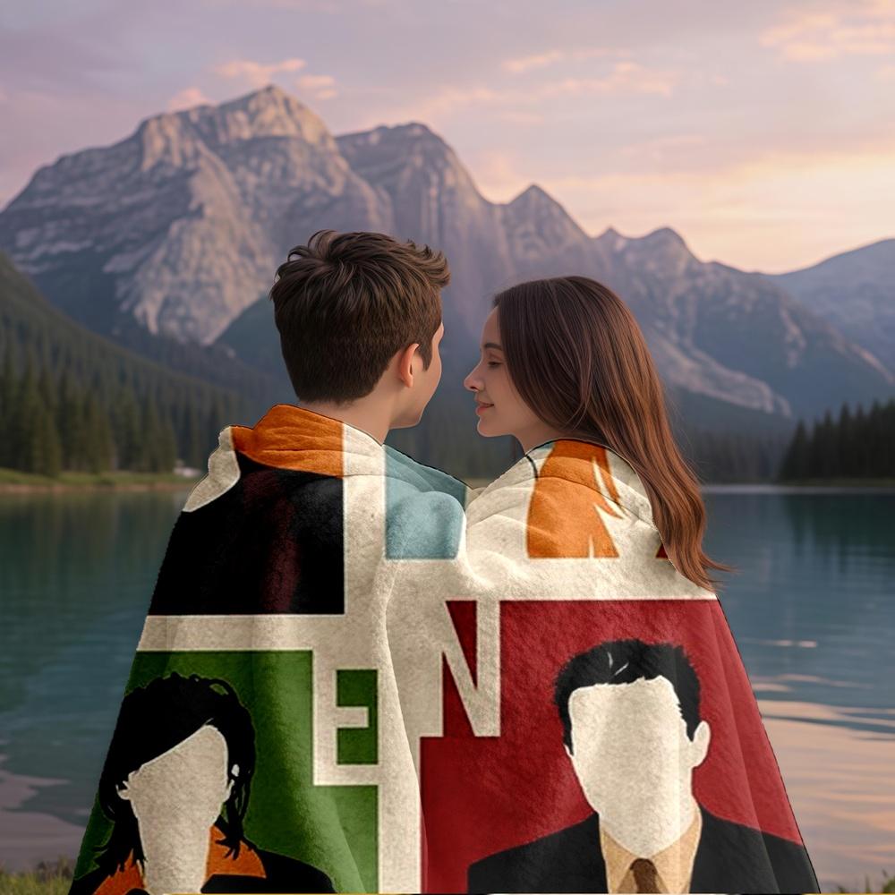 1pc Artistic Multi-Colored Block Group Silhouette Flannel Blanket, Ultra Soft Breathable Anti-Pilling Throw, Warm Cozy Fleece for Bed, Couch, Dorm, Movie Night, Outdoor, Car, Adult Men Women Gi