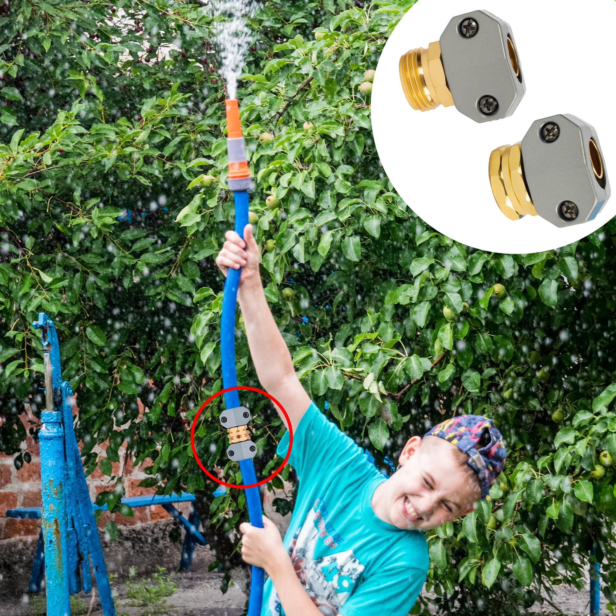 Hourleey Garden Hose Repair Kit, Aluminum Alloy Garden Hose End Mender, Male and Female Water Hose Repair Fittings, Fit 5/8" and 3/4" Garden Hose Connector, with Extra Hose Washers