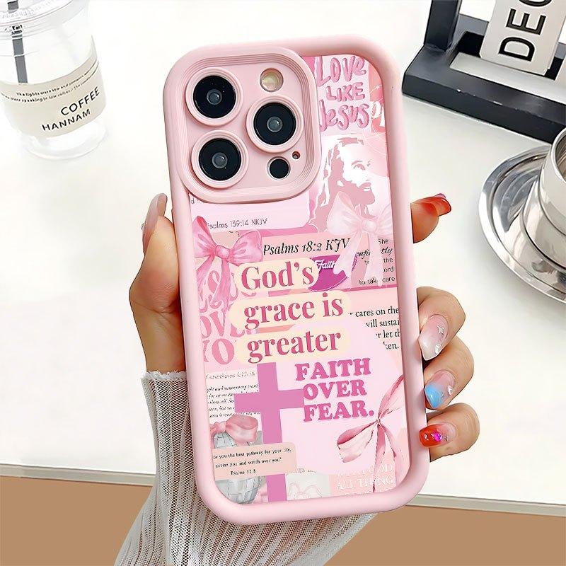 Protect Your Phone Soft Pink Phone Case with The Cross Of Jesus Pattern UV Printing for iPhone 17 Air 16 15 16e 14 13 12 11 Pro Max Plus X XS Lightweight and