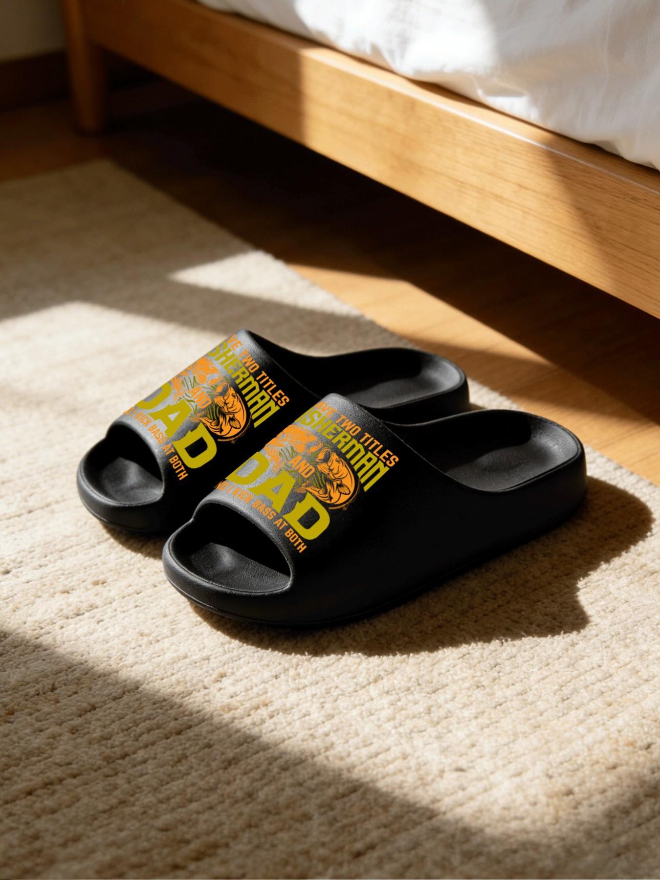 DAD Fisherman Fishing Print Coconut Sandals Cloud-Feel American Casual Retro Style Unisex Father's Day Fishing Lover Gift Daily Wear Thick Sole Non-slip Soft Comfortable All-Season Home Bathroom Outdoor