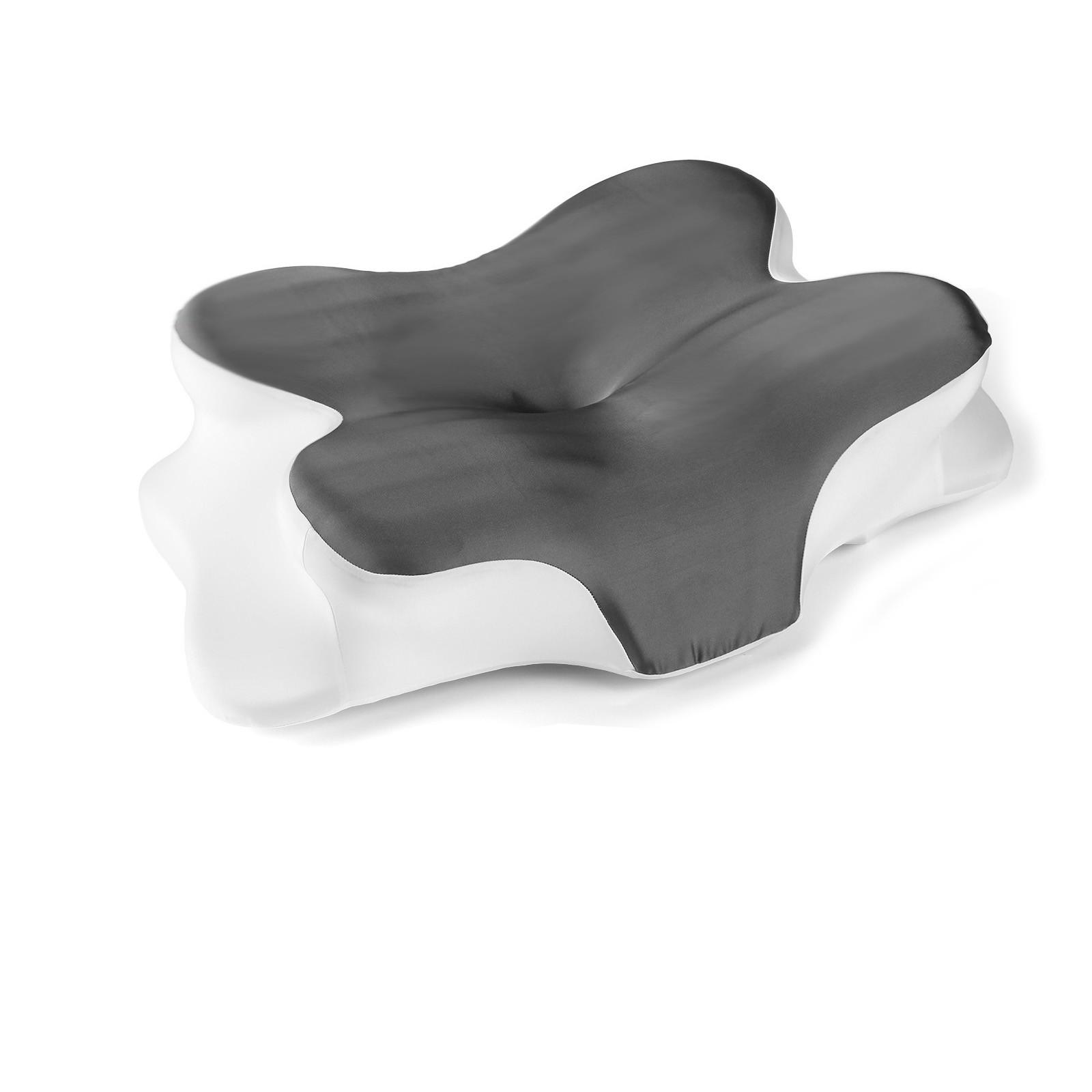 Gray butterfly-shaped neck pillow, ergonomic memory foam pillow, breathable and washable silk pillowcase, suitable for side, back and stomach sleepers, with a storage bag for easy portability, perfect for camping, travel, RV and dorm rooms