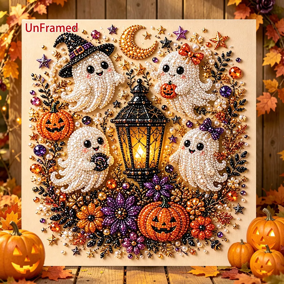 Halloween Ghost Pearl Art DIY Craft Kit, Spooky Cute 3D Diamond Painting For Adults, Fall Home Wall Decor Art Supplies, Ideal Beginner Seasonal & Party Gift
