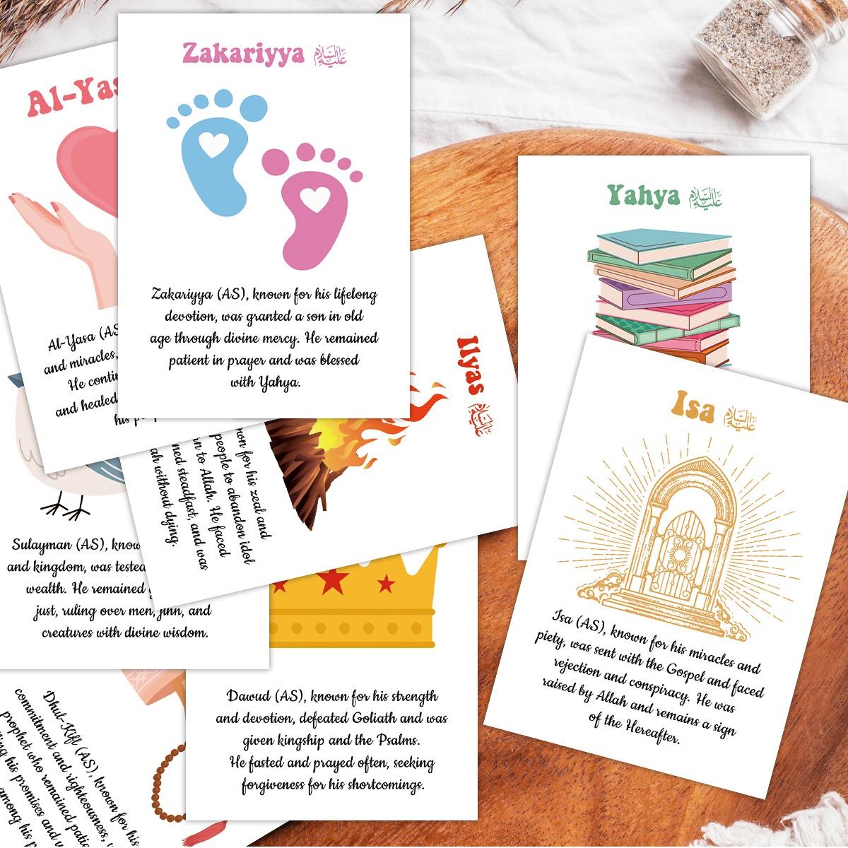25pcs Islamic Prophet Flashcards, Visual Stimulation Cards, Islamic Figure with Illustrated Scenes, Educational Material for Home Schooling & Muslim Education, Gifts for Family, Friends for Collection or Worship During Ramadan and Eid