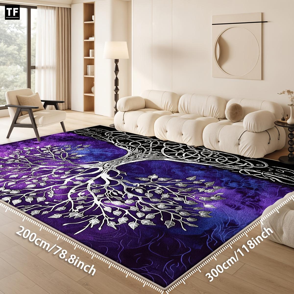 Life Tree Silver Root Blue Background Carpet, Non-Slip Velvet Rug, Indoor Use, Living Room, Bedroom, Kitchen, Hallway, Entryway