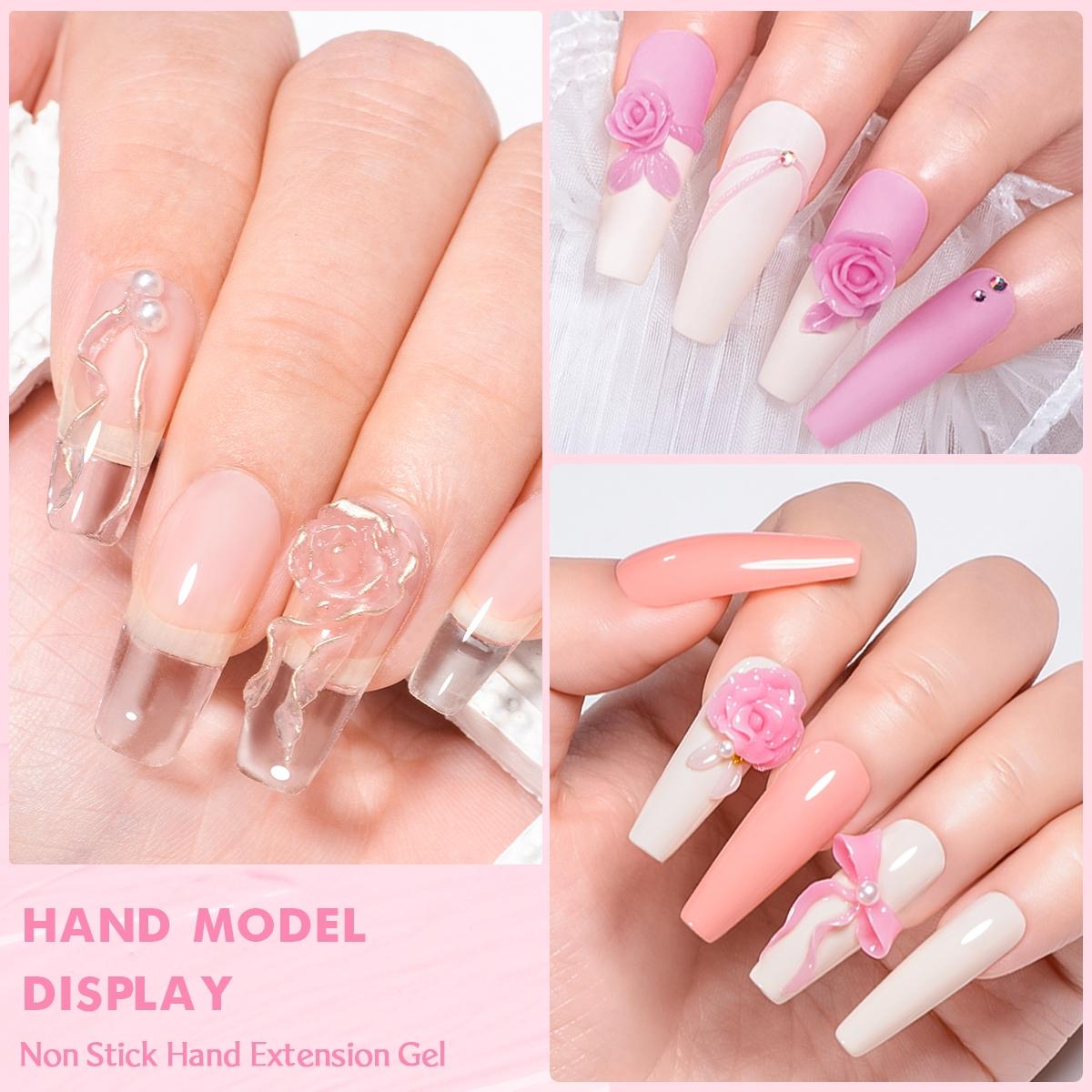 FourLily 4pcs Non-stick Solid Gel Set with Double-headed Pen, 3D Gel Nail Set for Gel Nail Embossing, Shaping and Sculpting with Stereo Nail Shaping Gel, Builder Nail Gel, Clear White Pink Nail Extension Gel, Uv Gel Manicure