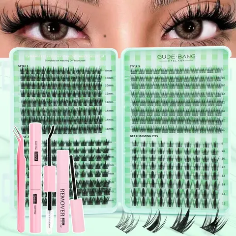 400-Piece Set, Makeup: Cosmetic Eyelashes Ultra-Capacity Segmented False Eyelash Kit, Includes eyelash adhesive, tweezers, and adhesive remover. Features a mixed assortment of popular lash styles, perfect for beginners and essential