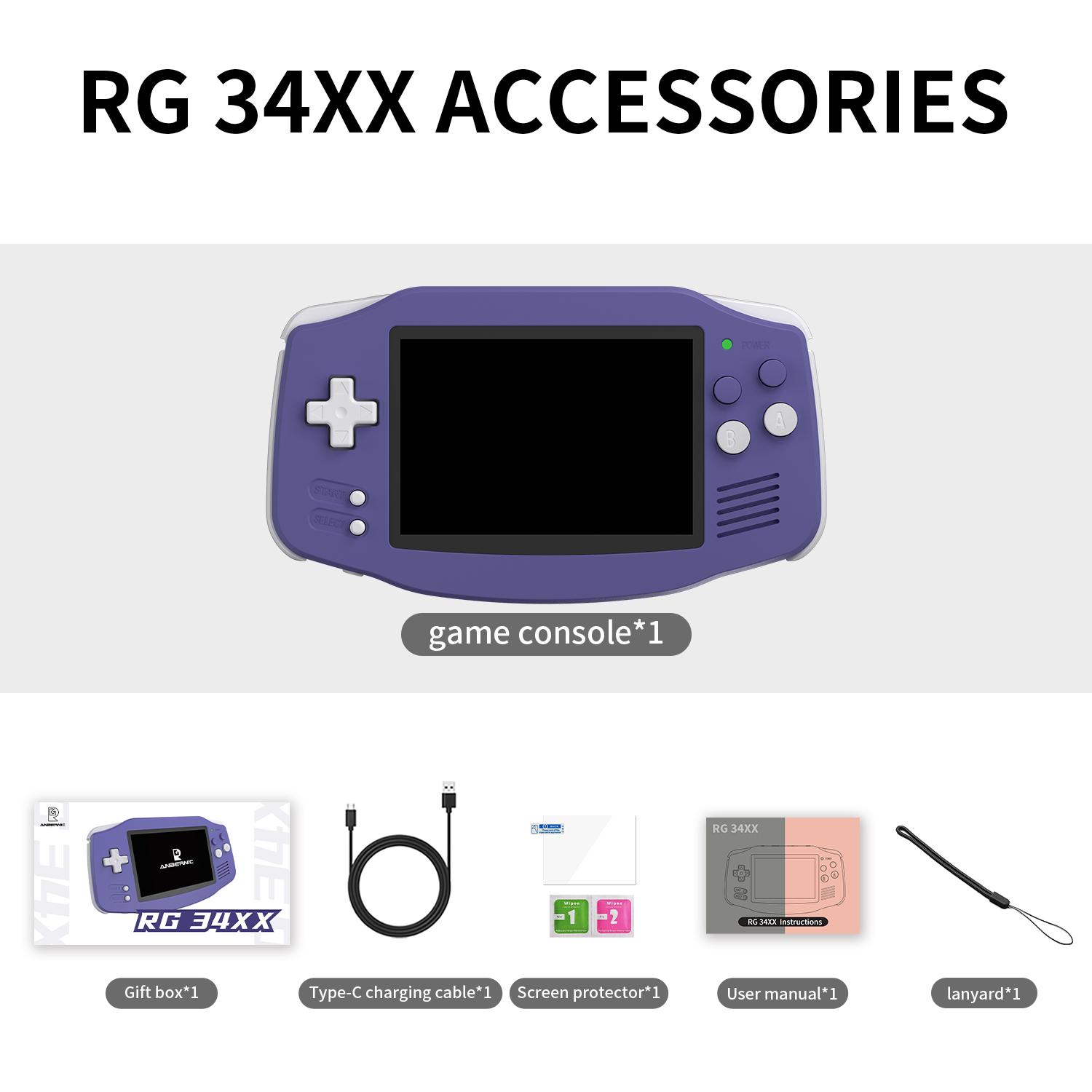 ANBERNIC RG34XX Retro Handheld Game Console 3.4" IPS Screen Linux 64-bit System Portable Video Gaming Console Support 5G WiFi Bluetooth,Streaming,HD TV Output Protection Rg34Xx-Indigo+64Gb