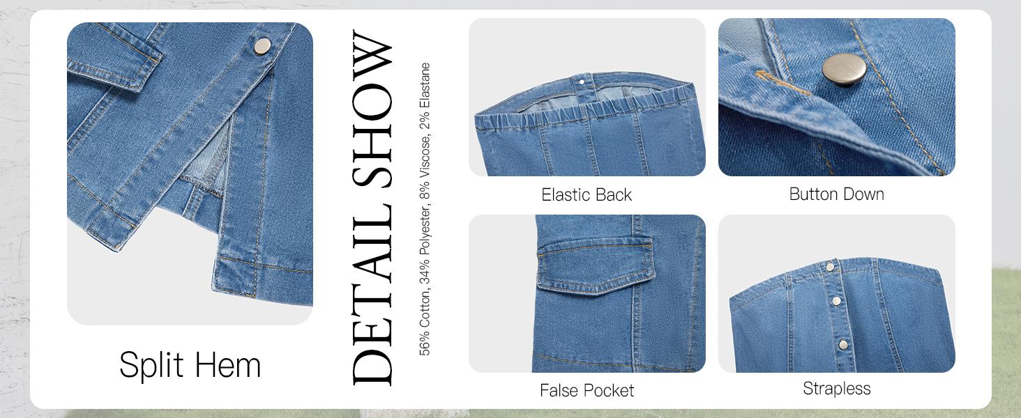 Imily Bela Womens Strapless Denim Vest Summer Button Down Jean Tube Tops Y2k Going Out Fitted Bandeau Shirts Waistcoat