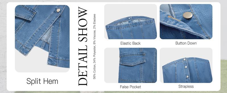 Imily Bela Womens Strapless Denim Vest Summer Button Down Jean Tube Tops Y2k Going Out Fitted Bandeau Shirts Waistcoat