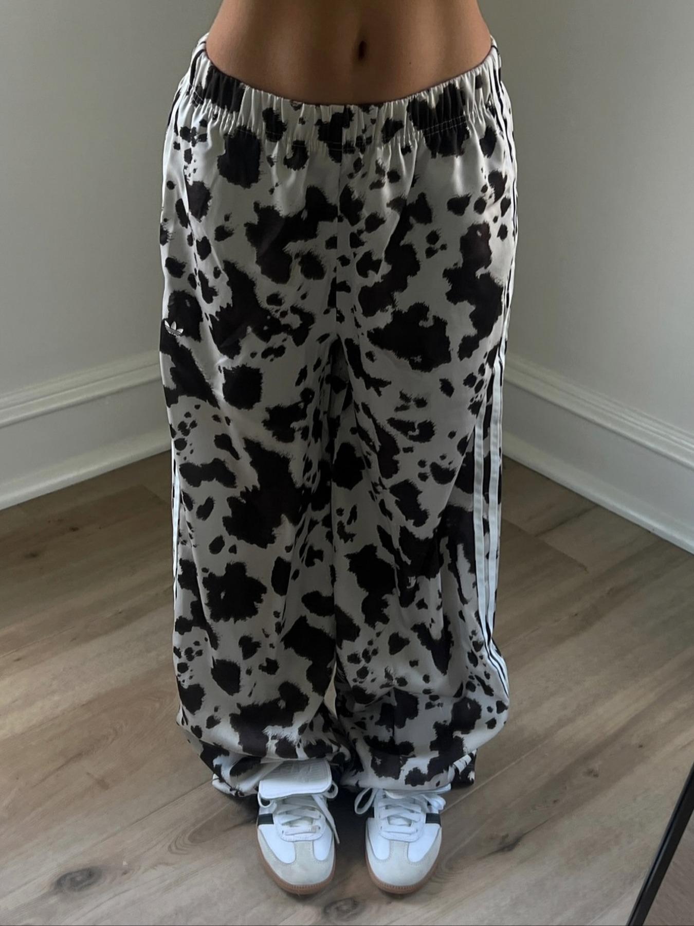 [new]Women's Casual Random Cow Print Elastic Waist Wide Leg Pants, Y2K Style Loose-Fitting Sporty Trousers for Daily Wear, Casual Streetwear Pants