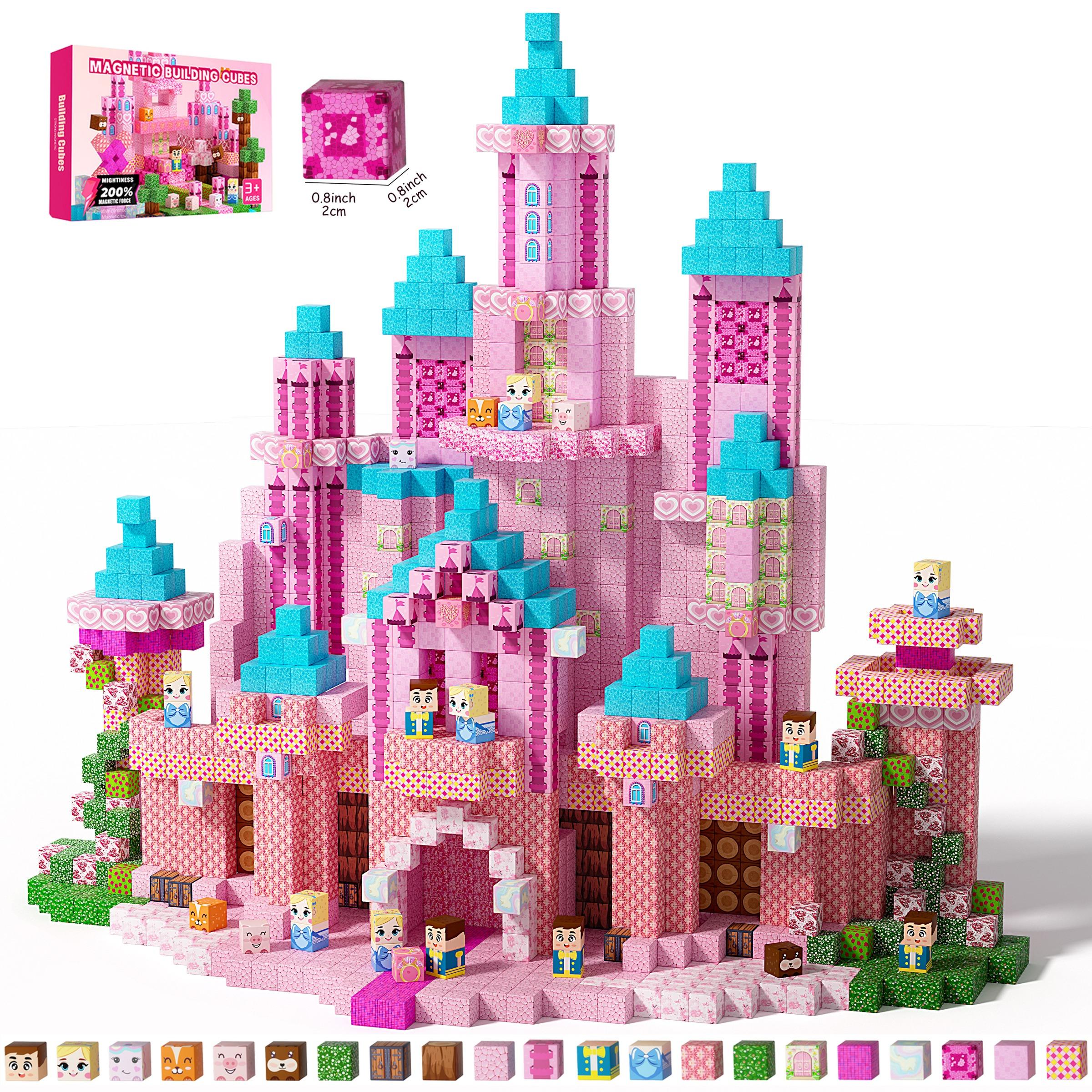 Magnetic Building Blocks 100/150/200pcs – Pink Princess Castle Magnetic Tiles Set with Magnetic Cubes | STEM Montessori Sensory Toys for Girls Age 3+, Large Safe Magnetic Blocks for Spatial Thinking & Creative Play | Christmas Birthday Gift