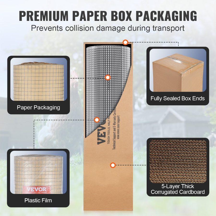 VEVOR Hardware Cloth, 1/2 inch 36inx 100 ft 19 Gauge, Hot Dipped Galvanized Wire Mesh Roll, Chicken Wire Fencing, Wire Mesh for Rabbit Cages, Garden, Small Rodents