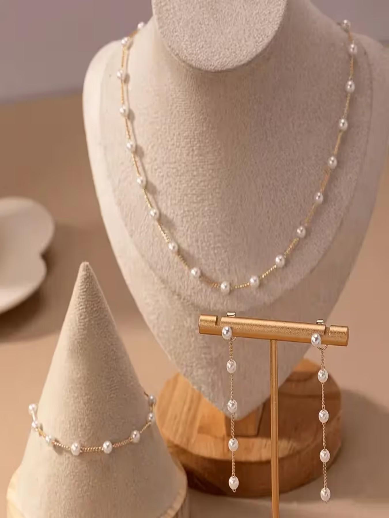 Gentle Pearl Jewelry Set, 4-Piece Choker, Tassel Earrings, Fine Bracelet, Chic Glamorous Accessories, Perfect Gift