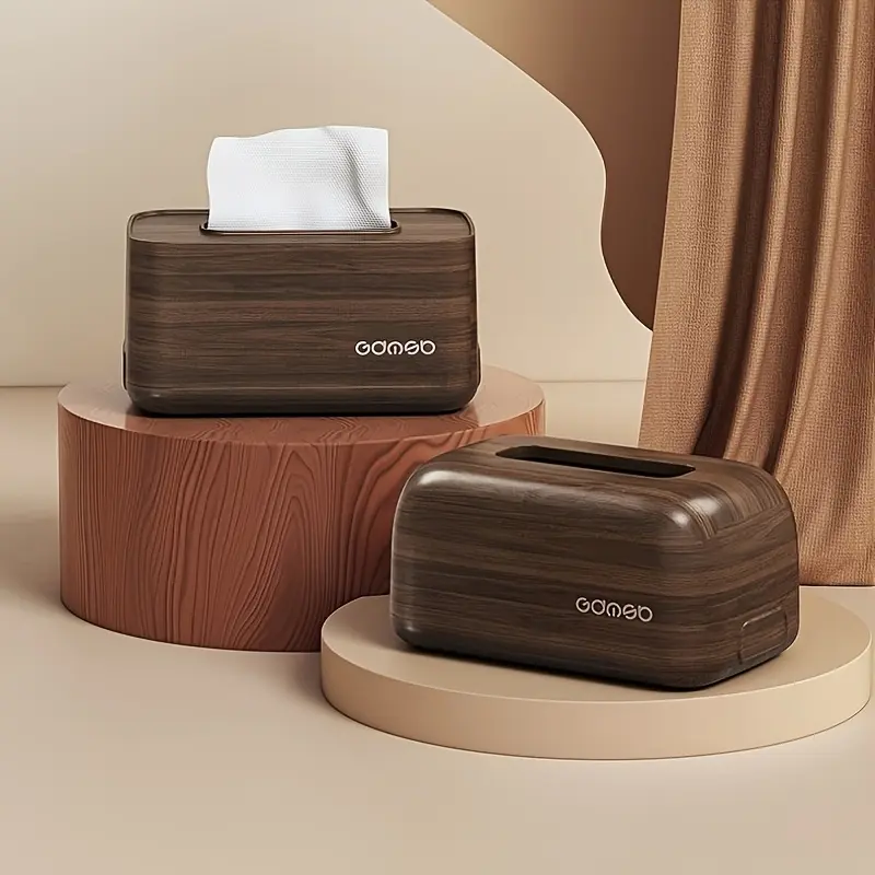 Wood Grain Tissue Box Cover, Elegant Rectangular Facial Tissue Holder, Modern Decorative Tissue Storage Box for Living Room, Bedroom, Bathroom, Kitchen Countertop, Office Desk and Home Decor