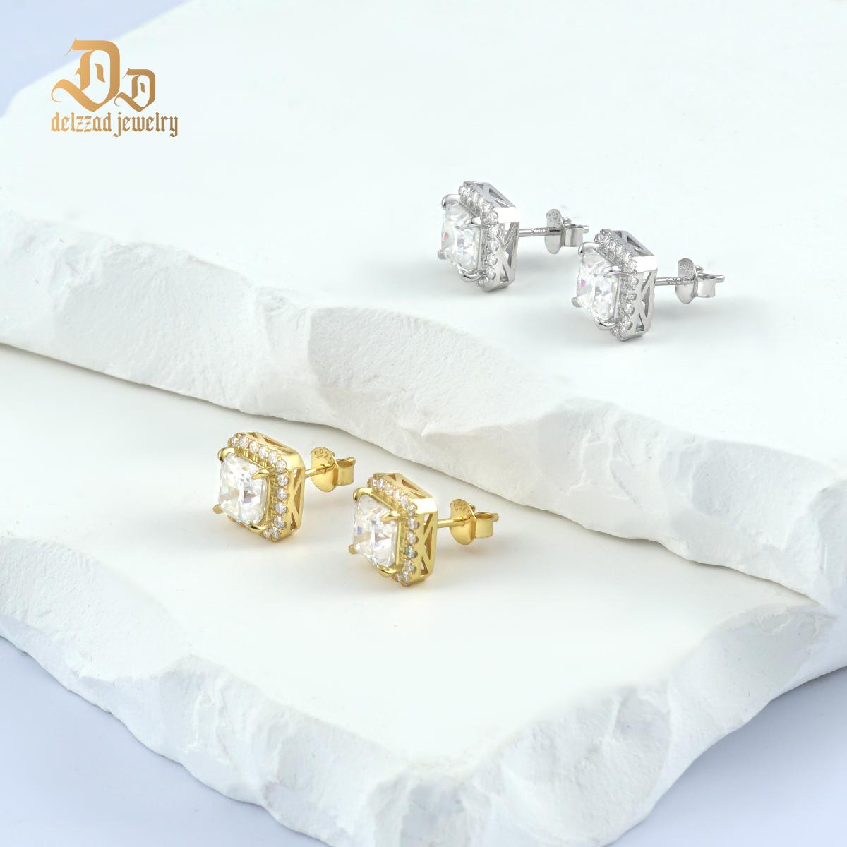 Delzzad 14K Gold-Plated Radiant Cut Stud Earrings VVS Synthetic Moissanite Earrings Synthetic Moissanite Jewelry S925 Studs Perfect Birthday Mother’s Day Christmas Gift for Men Women