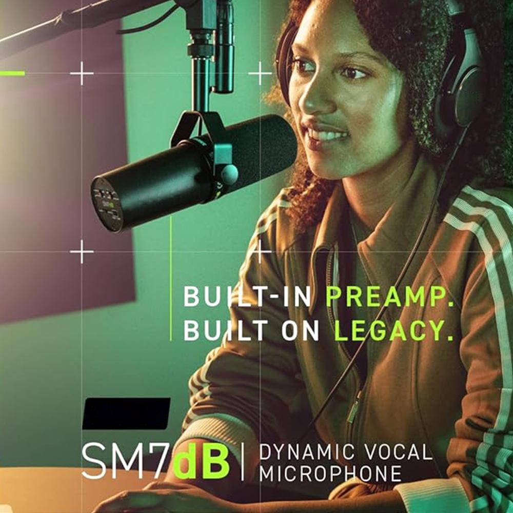 SM7dB Corded Professional Dynamic Studio Mic with Built-in Preamp, High Gain, Low Noise, for Streaming Setup, Podcast, Live Recording – Audio Equipment (Xlr)