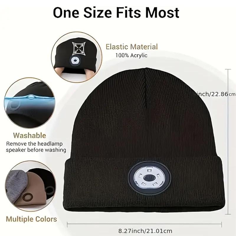 LED Hat Bluetooth Lighted Beanie,Unisex USB Rechargeable 6 LED Headlamp,Musical Knit Hat with Headphones and Built-in Speaker Mic,Unique Christmas Birthday Gifts for Men Him Husband Teen