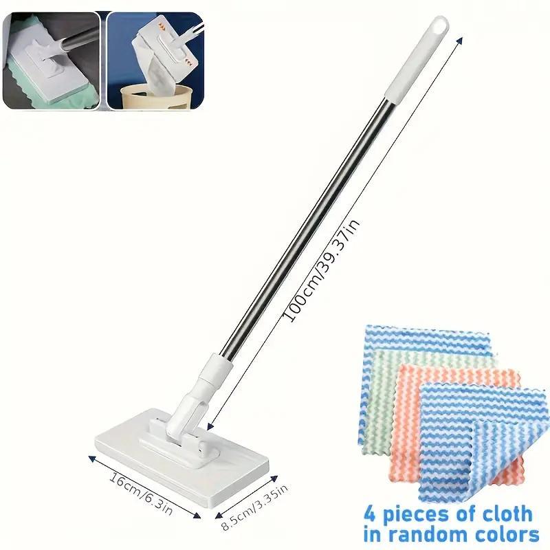 Automatic Mop System with 5 Replacement Pads, Single Click Fabric Change, Space-Saving Design, Compatible with Standard Cleaning Fabrics, Flat Mops
