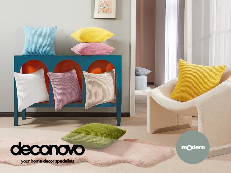 Deconovo Corduroy Throw Pillow Covers（Set of 2）Square Cushion Cover with Stripes Cases for Bedroom Sofa Living Room Couch