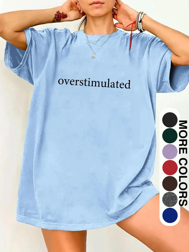 Unisex Graphic Tee, Casual Letter Print Drop Shoulder Half Sleeve Round Neck T-Shirt , Fashion Women's Top for Daily Wear