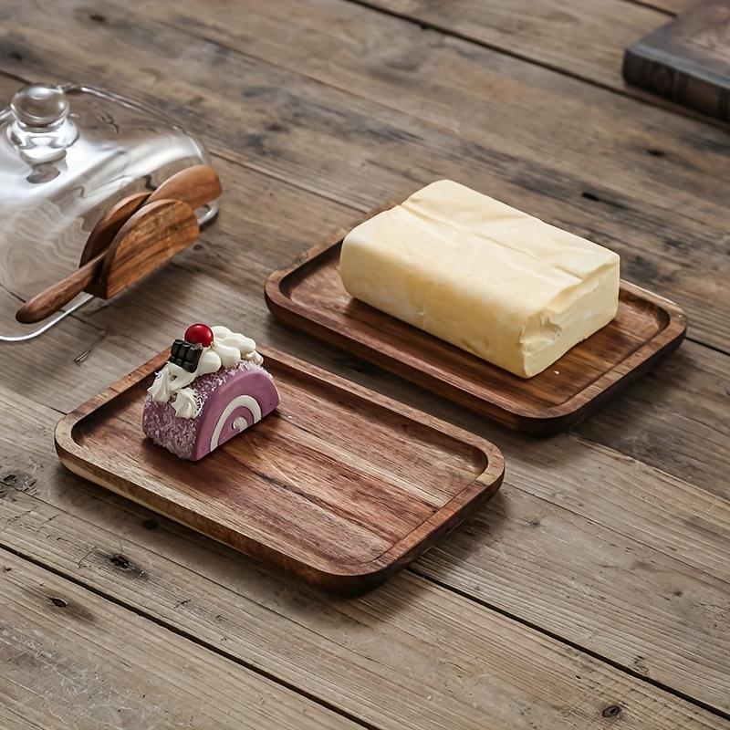 A Wooden Butter Dish with a Glass Lid And Wooden Knife, Suitable for Butter, Cheese, And Snacks - a High-Quality Essential for Kitchen Baking, Featuring a Covered Butter Dish, a Snack Serving Tray, Elegant Table Decor, And Durable Kitchenware