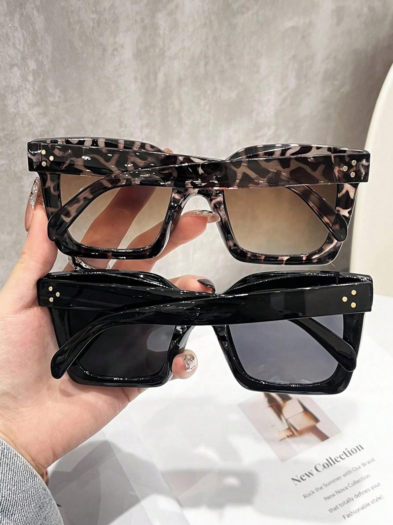 2 Pcs Men's Square Frame Sunglasses, Large Frame Glasses, Fashionable and Comfortable, Ideal for Outdoor Activities, Parties, Travel, Driving, Fishing