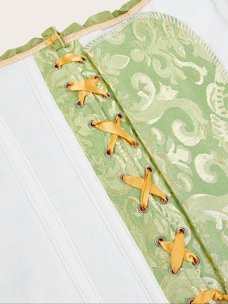 Women's Patchwork Print Jacquard Corset, Elegant Push Up Bust Shapewear Top, Fashionable Shapewear for Women, Corset Waist Shaper