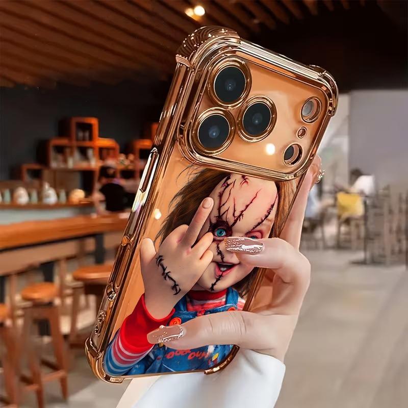 Electroplated Transparent TPU Shockproof Phone Case for iPhone Series (17 Pro Max,16,15,14,13,12,11) - Anti-Drop Airbag Protector Casing, Creative Pattern, All Seasons Gift Mobile Phone Accessories, Shockproof Protector Casing