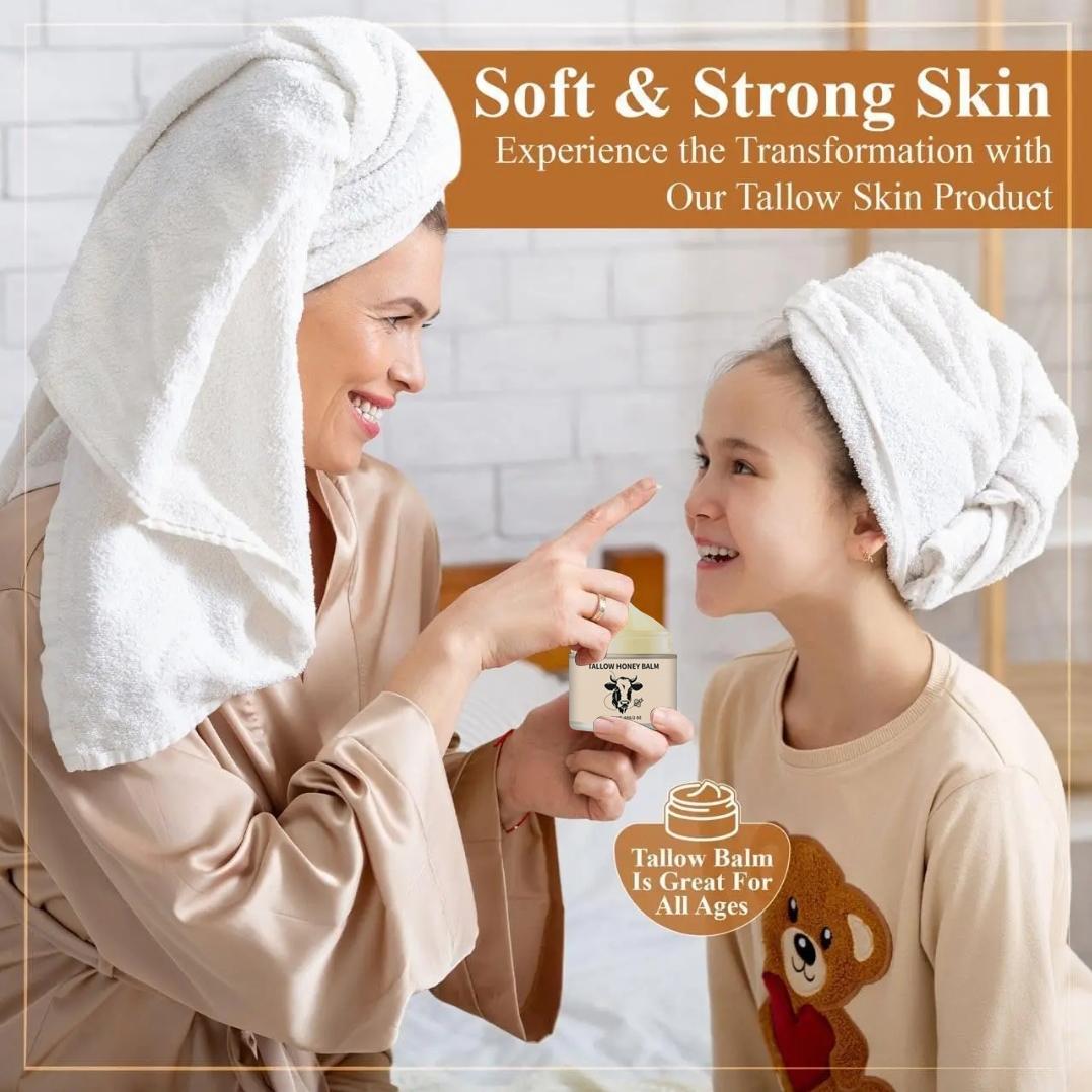 Organic Grass-Fed Beef Tallow Balm with Raw Honey, Handmade Long Lasting Moisturizing Cream for Soft & Smooth Skin, Natural Ingredients, Single Pack