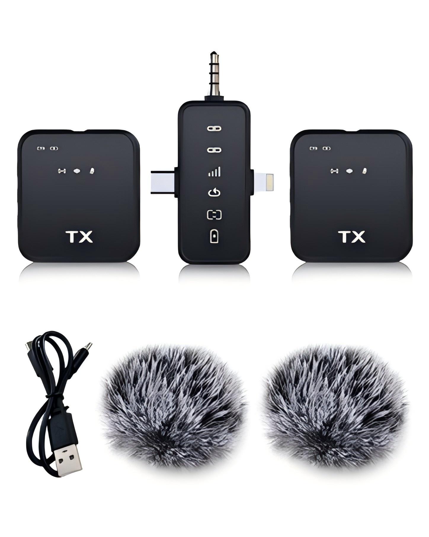 PQRQP 3 in 1 Wireless Lavalier Microphones for iPhone, iPad, Android, Camera, USB-C Microphone, 7-Hour Battery, Mini Microphone with Noise Reduction for Video Recording, Vlog Audio Amplifier Smartphone