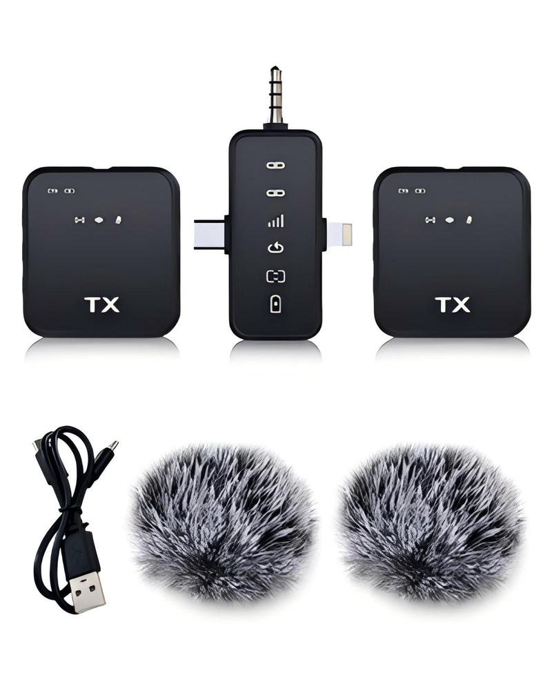 PQRQP 3 in 1 Wireless Lavalier Microphones for iPhone, iPad, Android, Camera, USB-C Microphone, 7-Hour Battery, Mini Microphone with Noise Reduction for Video Recording, Vlog Audio Amplifier Smartphone