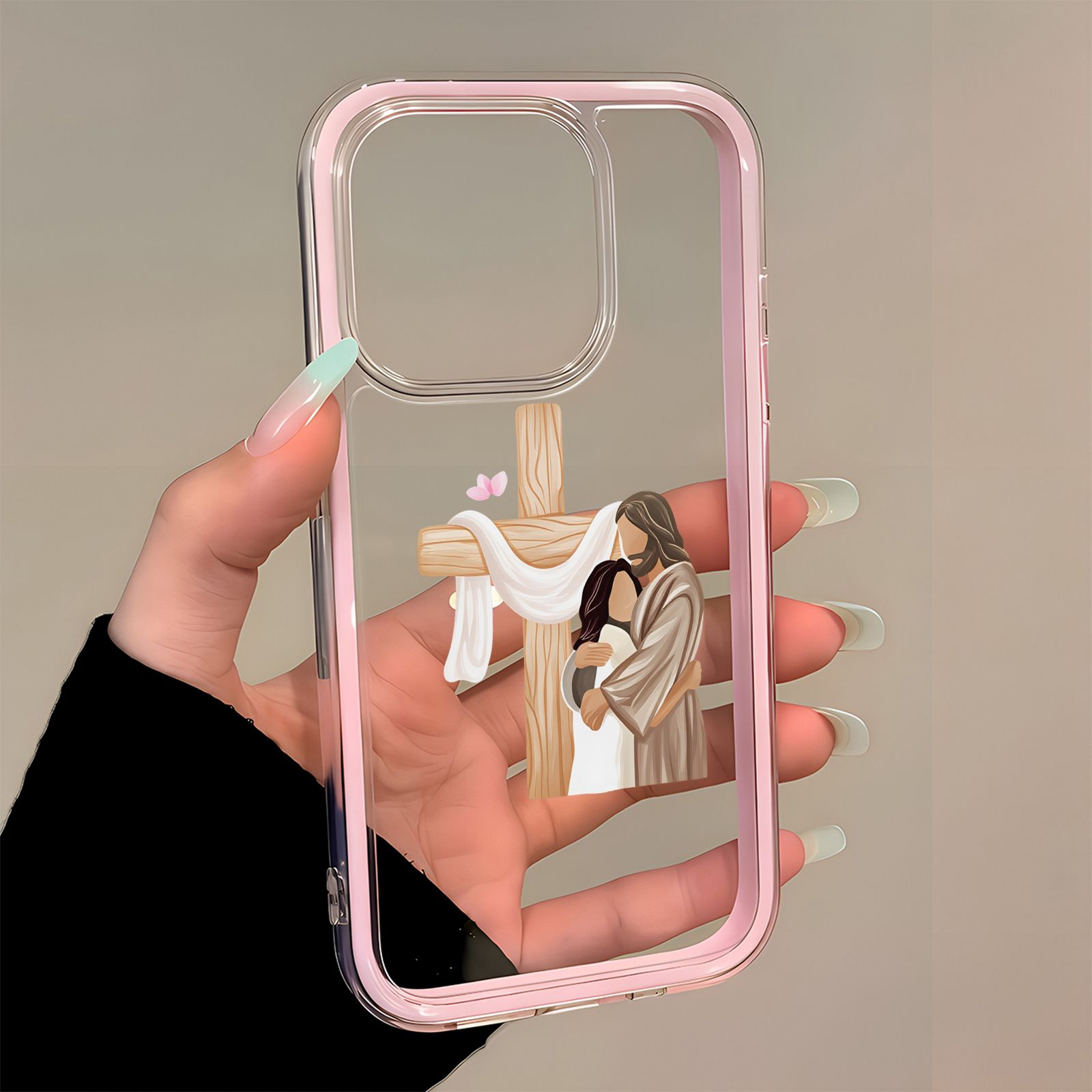 Creative Jesus Cross iPhone Case, Transparent Tpu Full Cover, Religious Design, Fits iPhone 17/16/15/14/13/12/11, Gift Idea