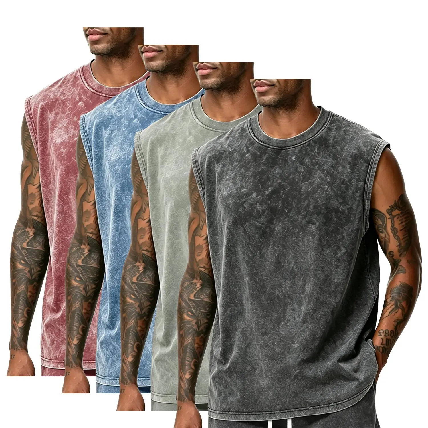 Mens Vintage Tank Top Washed Cotton Sleeveless Muscle Shirts Casual Gym Workout Bodybuilding Activewear Tee Acid Wash Loose Fit High Street Fashion Grunge Aesthetic Retro Skate Clothes Running Athletic Sleeveless T-Shirt Multipack Menswear Tshirt