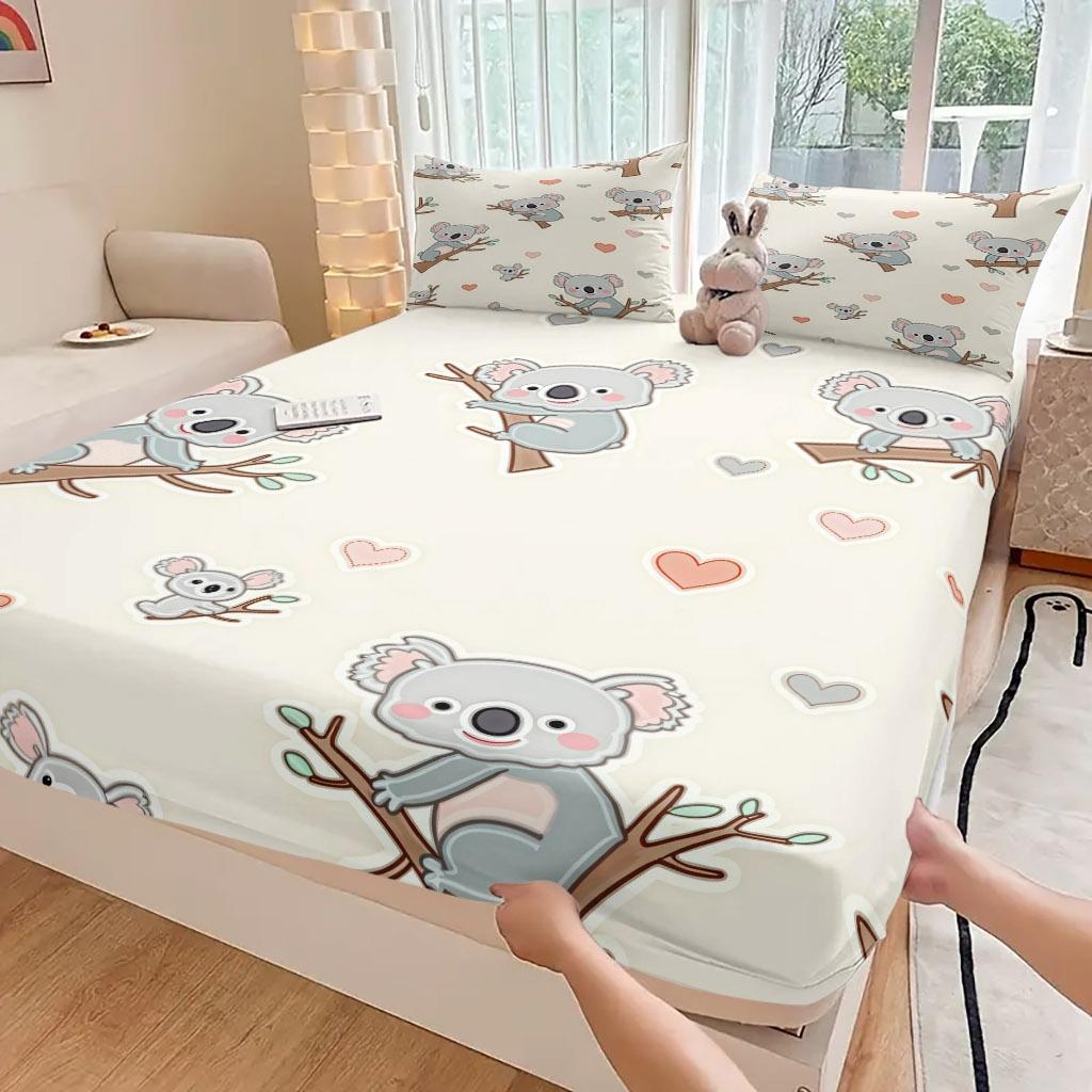 3-Piece Set Of Koala On The Tree And Heart-Shaped Bed Hat, High-Definition Digital Printing, Soft And Breathable, 100% Polyester Fiber, Perfect Gift For All Seasons, Suitable For Family And Friends. Clearance Sale